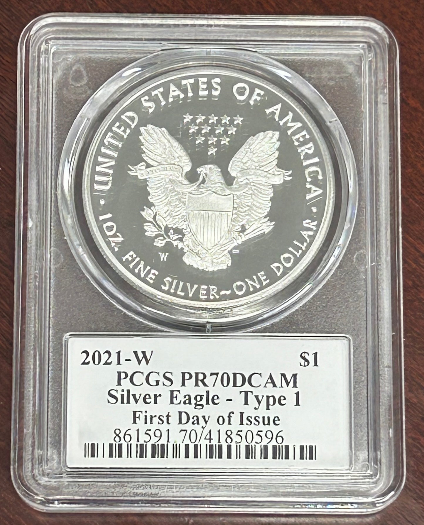2021-W PCGS Silver Eagle PR70 DCAM Type-1 First Day of Issue Signed by Thomas Cleveland