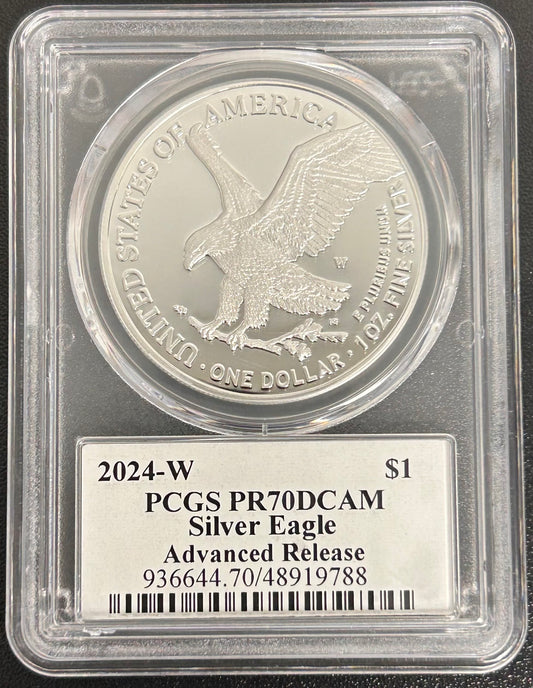 2024-W Silver Eagle Advanced Release PR70 DCAM Signed by Emily Damstra