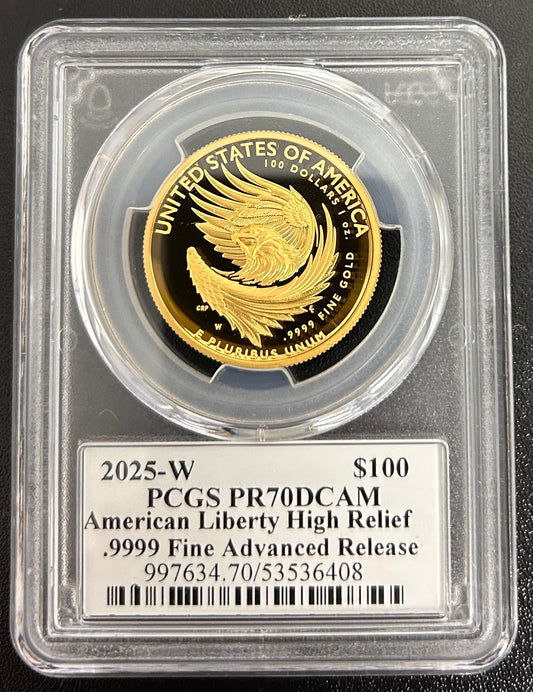 2025-W $100 American Liberty High Relief .9999 Gold Sunflower PR70 Advanced Release Signed by Emily Damstra