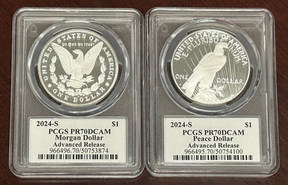 2024-S PCGS Morgan and Peace Silver Dollar PR70 DCAM Advanced Release Signed by Emily Damstra