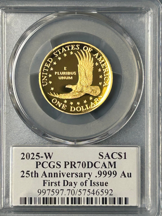 2025 25th Anniversary PCGS .9999 AU $1 Gold Sacajawea Signed by Emily Damstra