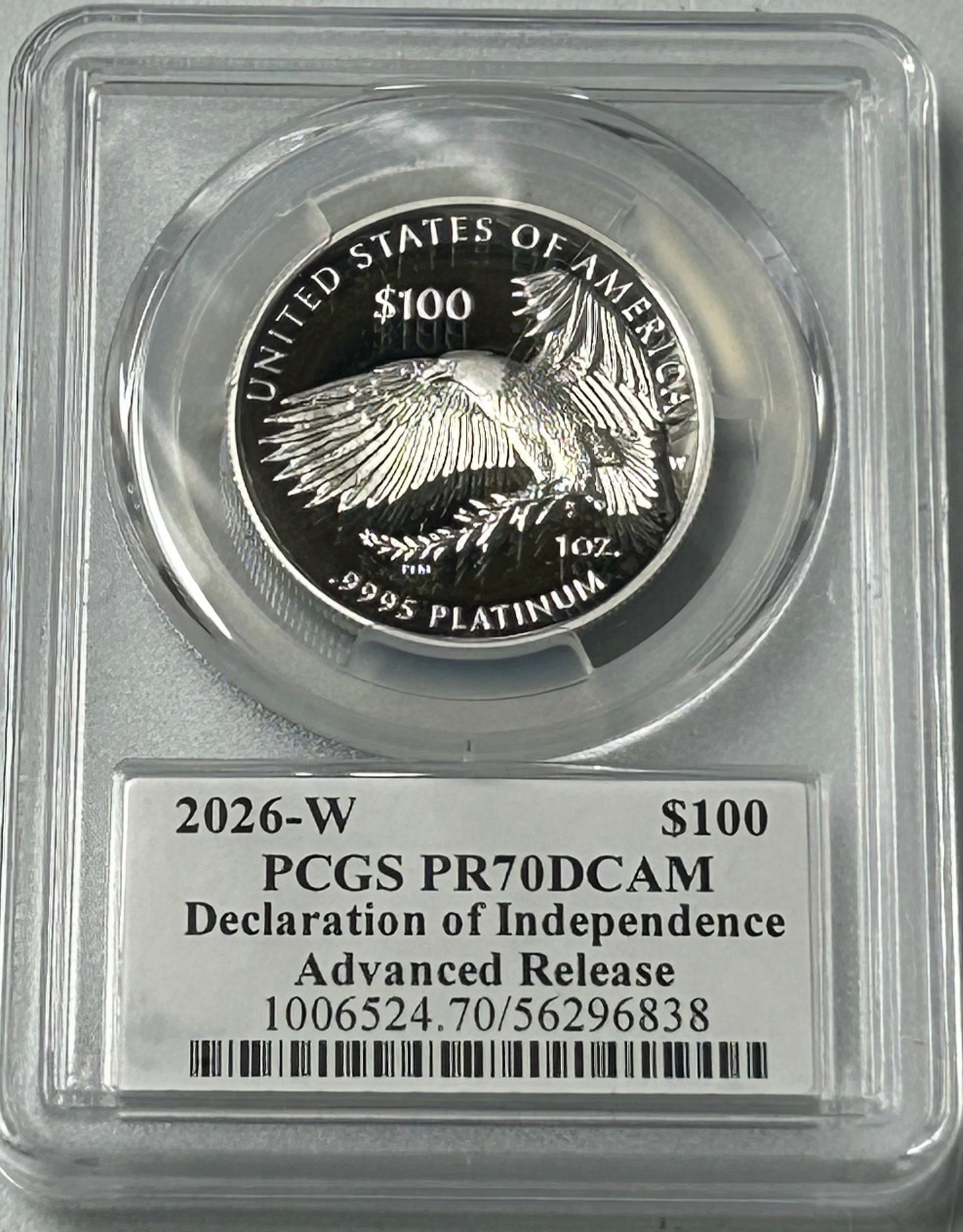 2026-W PCGS PR70 DCAM Dec. of Indep. $100 Advanced Release Signed by Emily Damstra