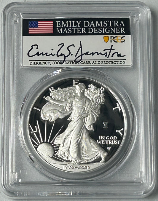 2026 Silver Eagle Ultra Cameo PR70 Bell PRivy 250th Ann Signed by Damstra