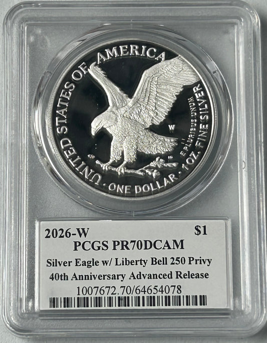 2026 Silver Eagle Ultra Cameo PR70 Bell PRivy 250th Ann Signed by Damstra