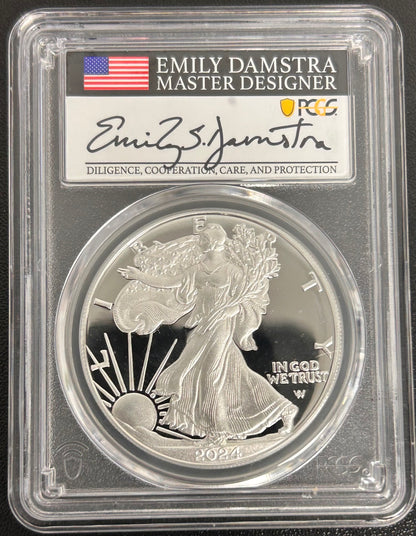 2024-W Silver Eagle Advanced Release PR70 DCAM Signed by Emily Damstra