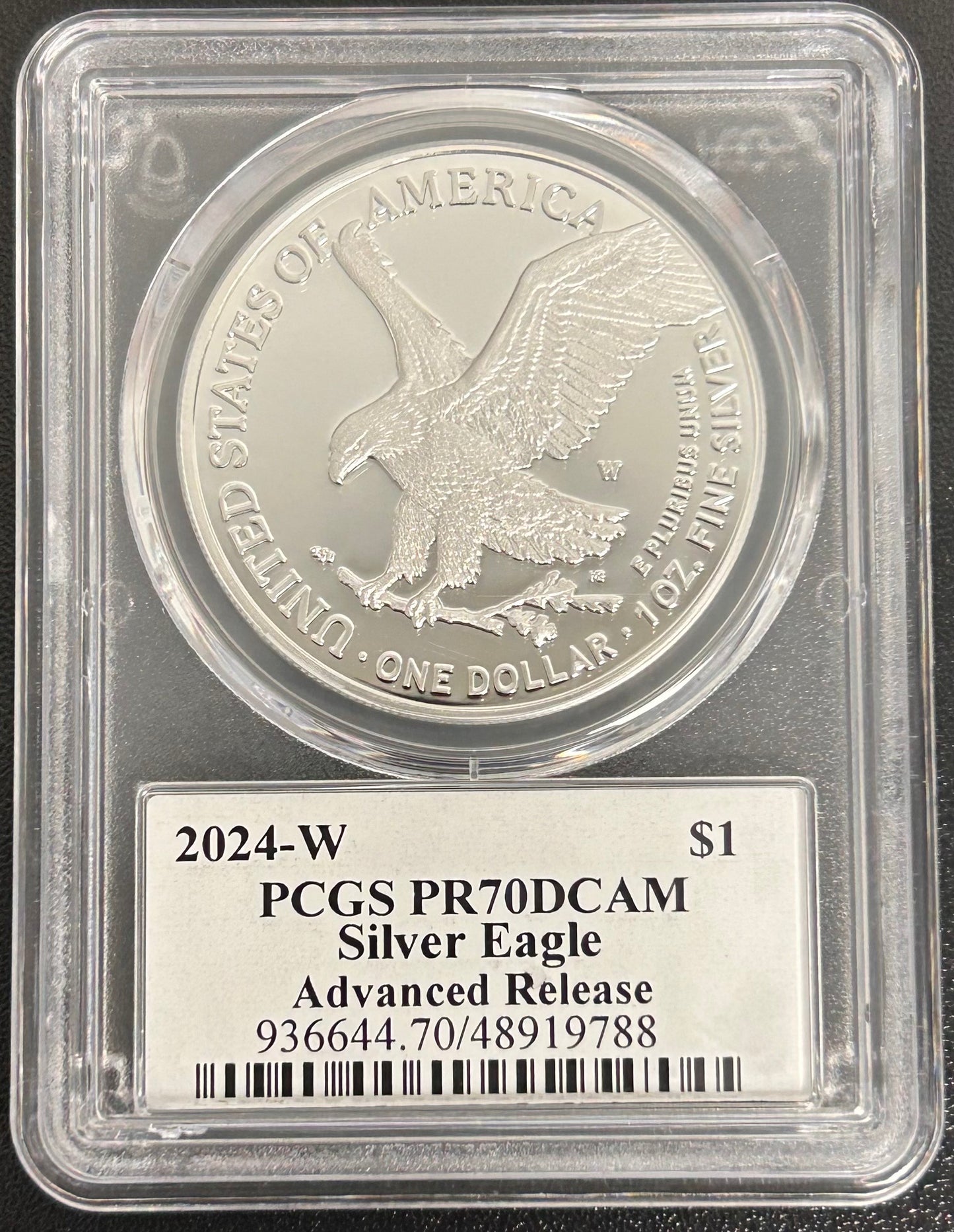 2024-W Silver Eagle Advanced Release PR70 DCAM Signed by Emily Damstra