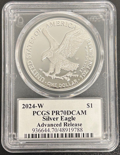 2024-W Silver Eagle Advanced Release PR70 DCAM Signed by Emily Damstra