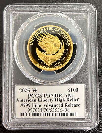 2025-W $100 American Liberty High Relief .9999 Gold Sunflower PR70 Advanced Release Signed by Emily Damstra