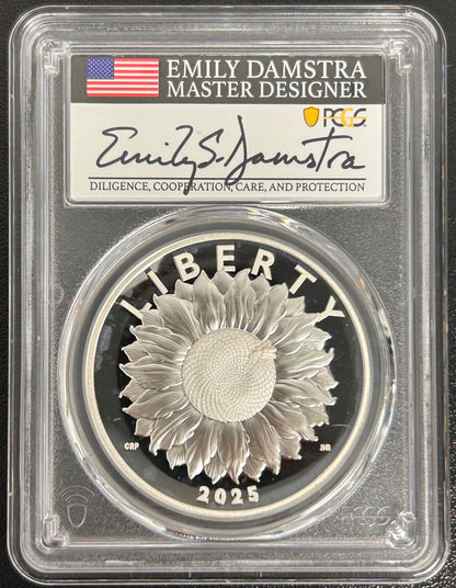 2025-P Liberty Proof Silver Medal PR70 DCAM Advanced Release Signed by Emily Damstra