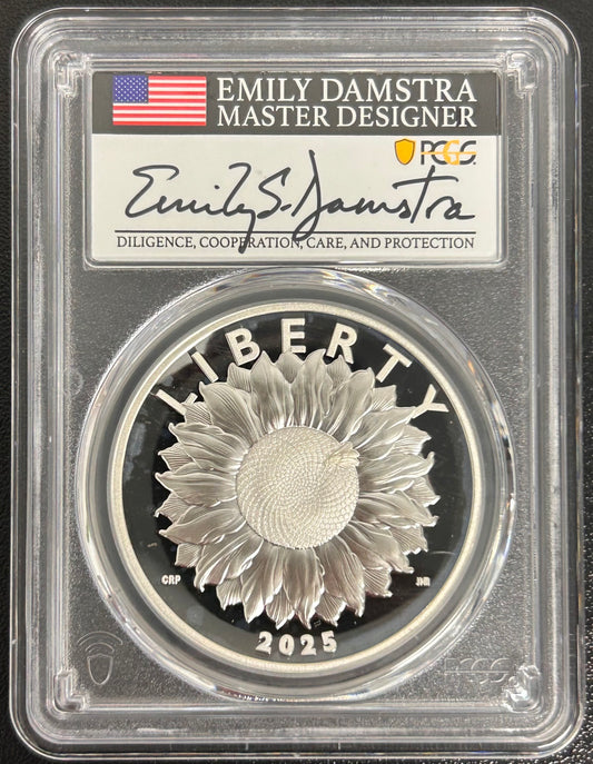 2025-P Liberty Proof Silver Medal PR70 DCAM Advanced Release Signed by Emily Damstra