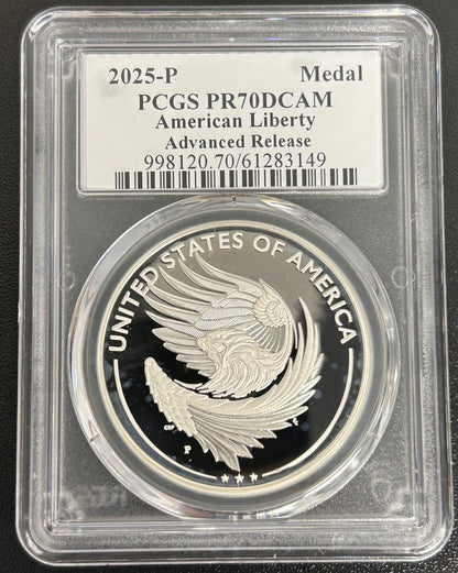 2025-P Liberty Proof Silver Medal PR70 DCAM Advanced Release Signed by Emily Damstra