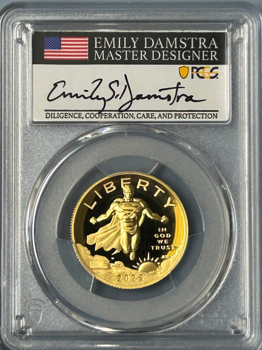 2025-W PCGS PR 70 DCAM $50 DC Comics Superman 1/2oz AU First Day of Issue Signed by Emily Damstra